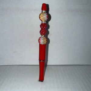 Handmade Beaded Pen- luscious red pen with resin and silicone beads